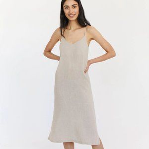 Bed Threads 100% French Flax Linen Midi Dress – Oatmeal